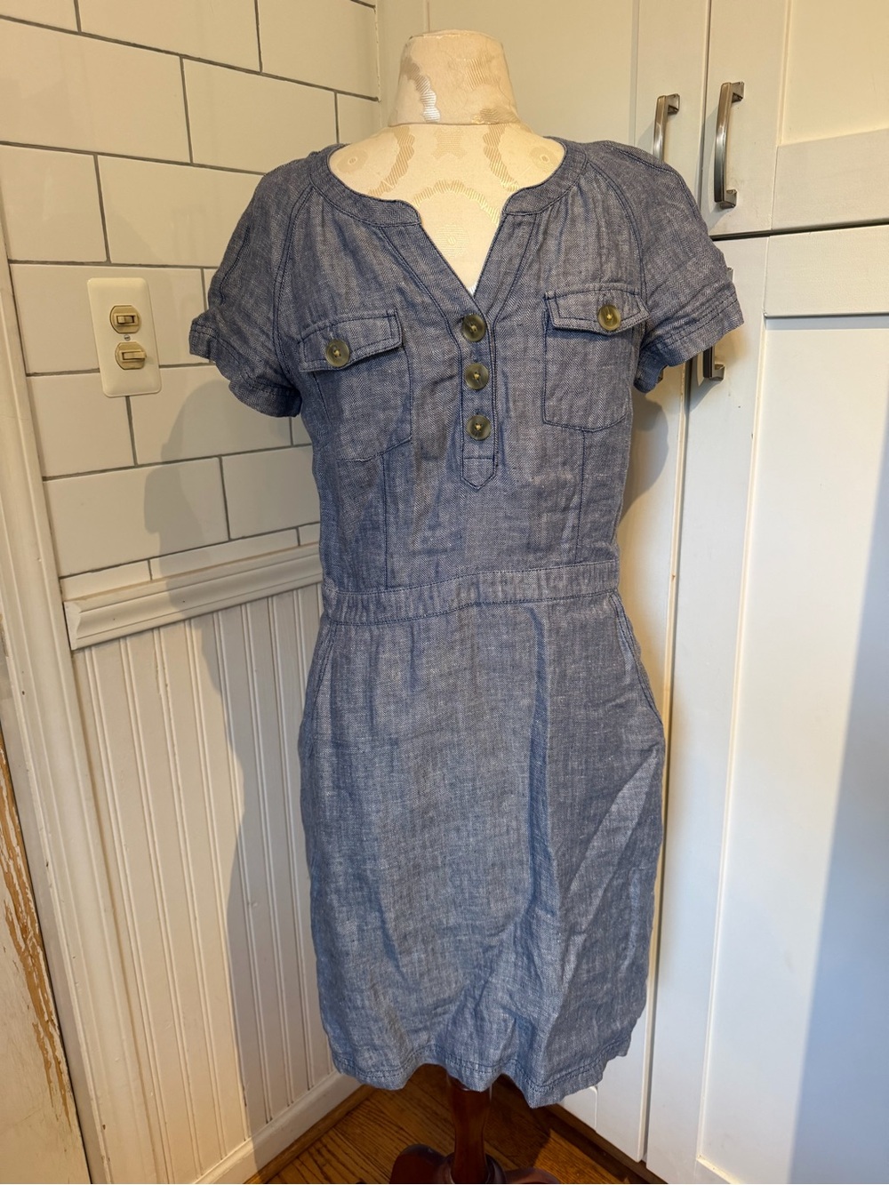 Boden Chambray Short-Sleeve Mini Dress in Blue